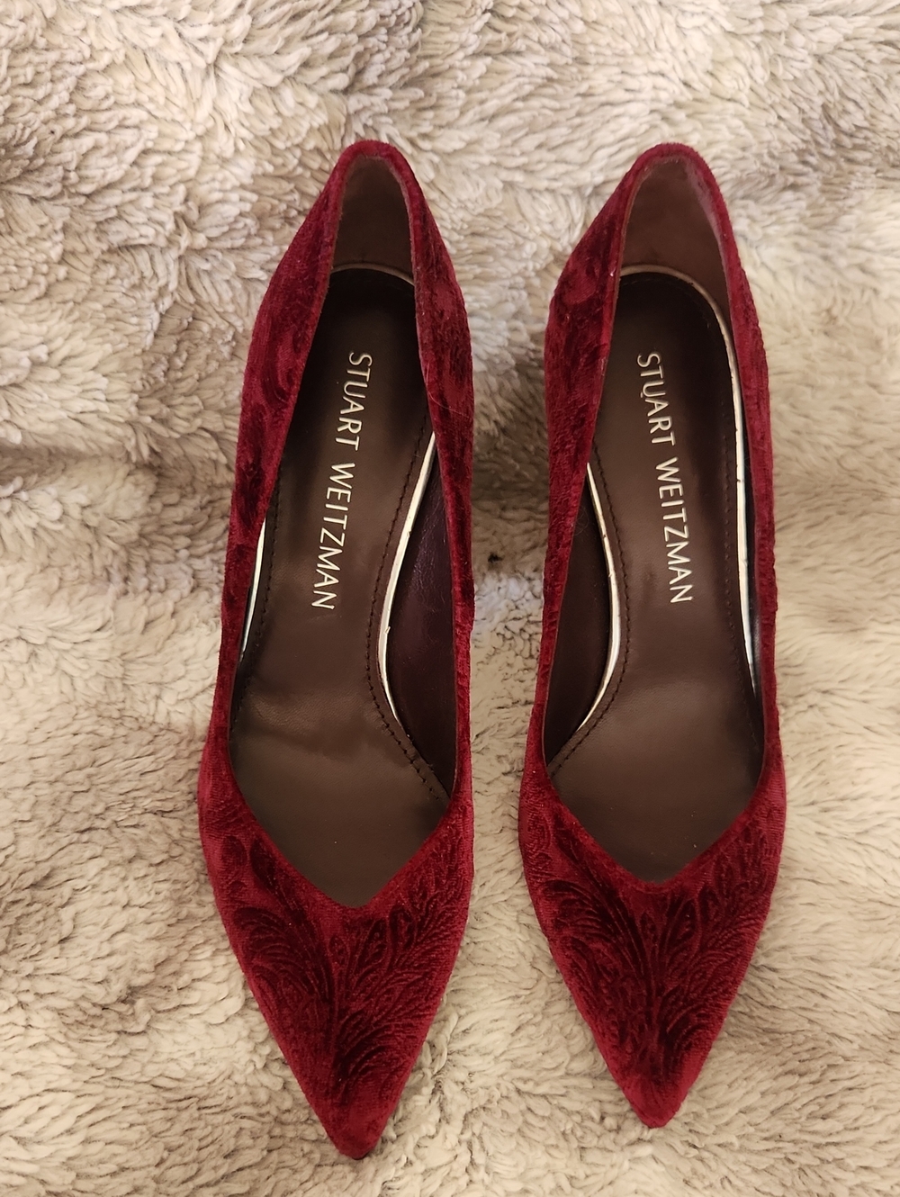 Stuart Weitzman Burgundy Velvet Pointed-Toe Pumps